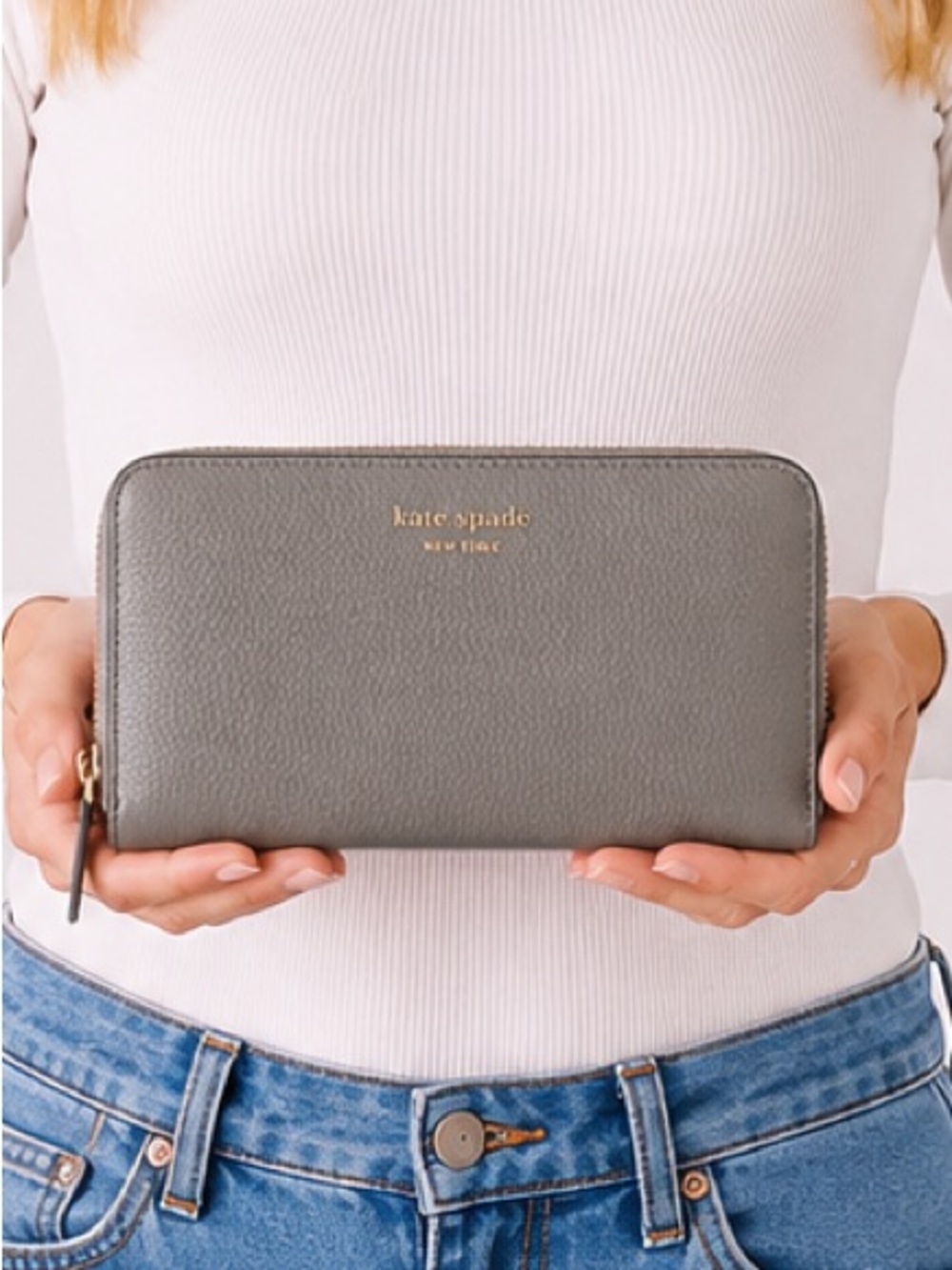 Kate spade New York zip around wallet pebbled leather